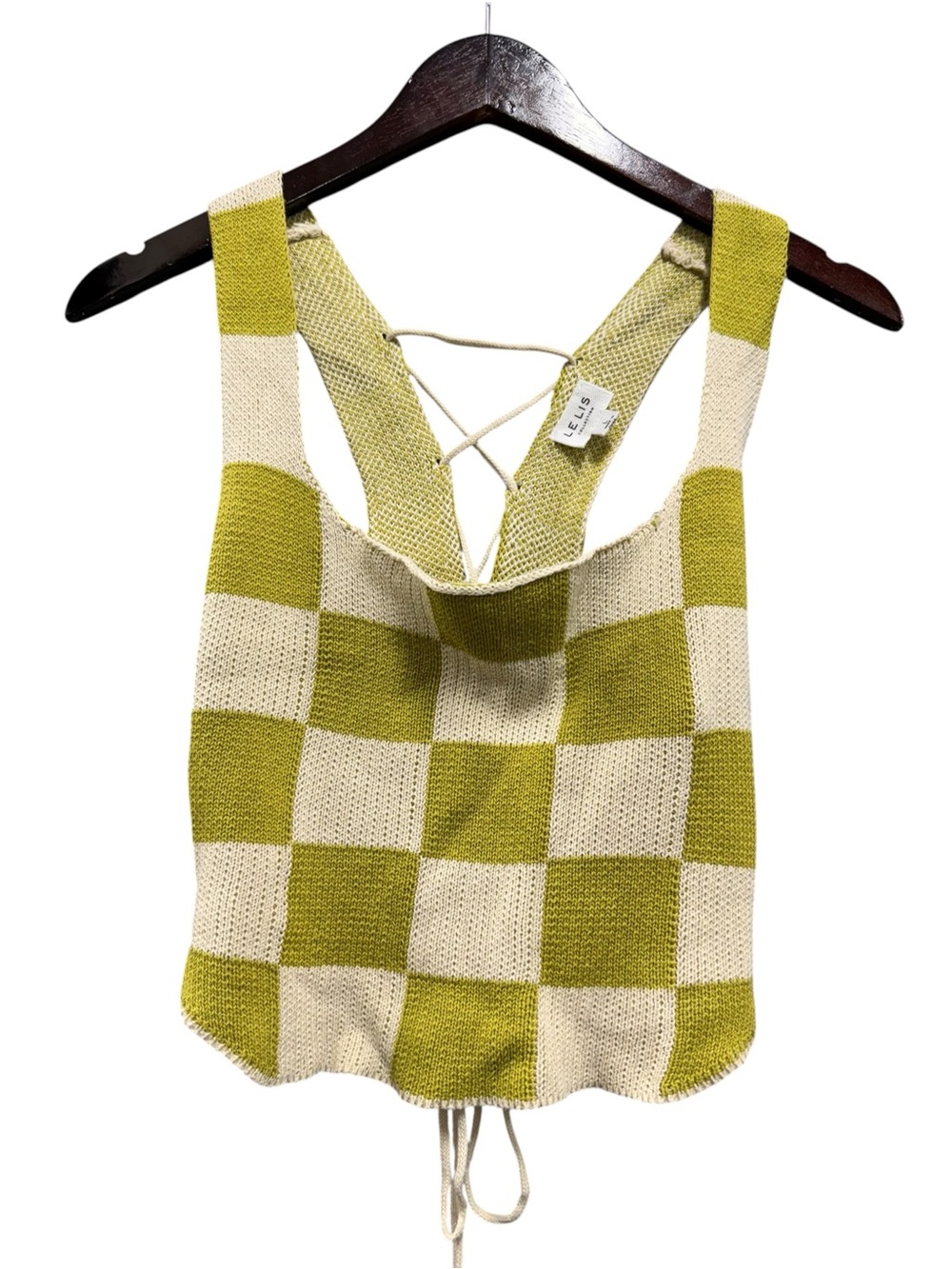 Le Lis Green & Cream Checkered Knit Tank Top